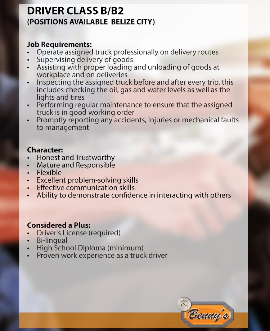 Web Jobs Ad 2022_Class b-b2 driver BELIZE CITY