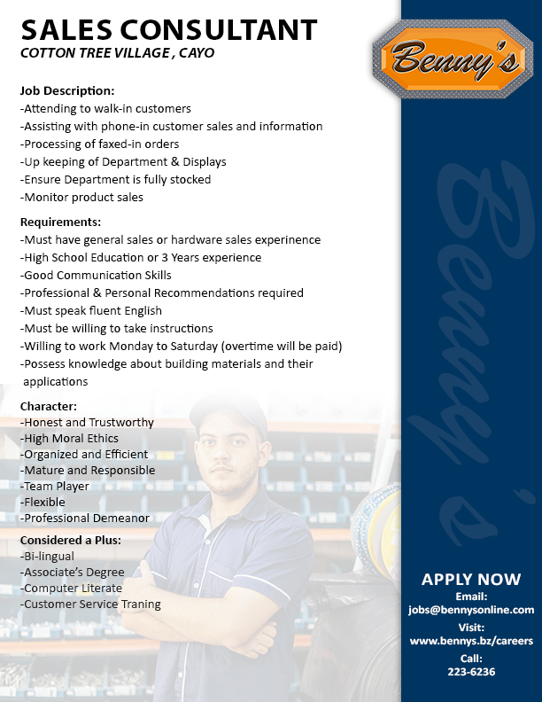 Web_Bennys_Sales Consultant_Cayo Web_Bennys_Sales Consultant_Cayo